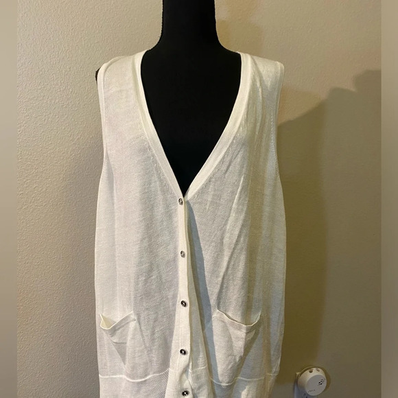 Michael Kors Sweater Vest Small/MED WHITE IVORY Oversized Button Up Lightweight - Picture 3 of 9